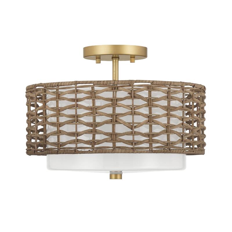 Hunter Laila 2-Light Flush Mount Ceiling Light - Open Weave Rattan - Transitional