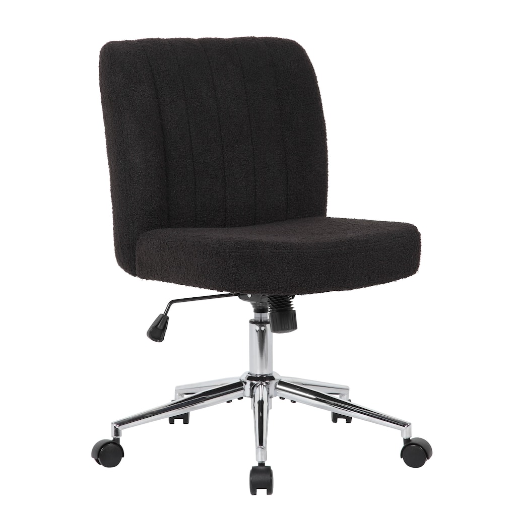 Rio Adjustable Height Office Chair, Black Boucle, Chrome, Nylon Casters