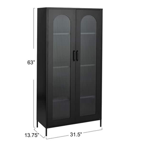 dimension image slide 2 of 6, Solstice Metal Cabinet with 3 Adjustable Storage Shelves and Arched Glass Door