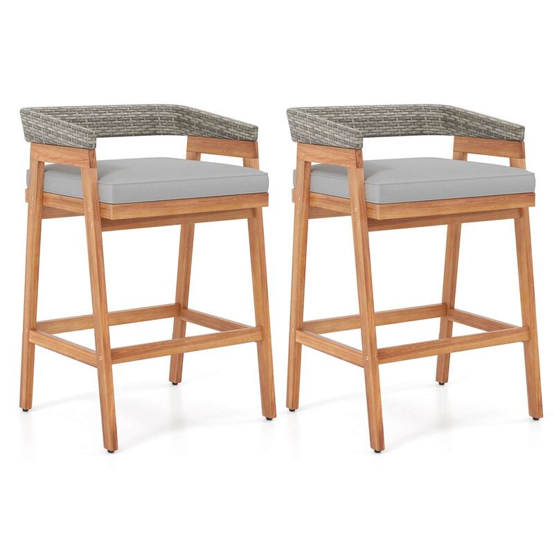 Costway Patio Counter Height Bar Stools Set of 2 with Cushions PE - See Details - as pic shows - Set of 2