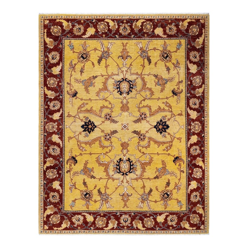 Overton Hand Knotted Wool Vintage Inspired Modern Contemporary Eclectic Yellow Area Rug - 9' 1" x 11' 5"