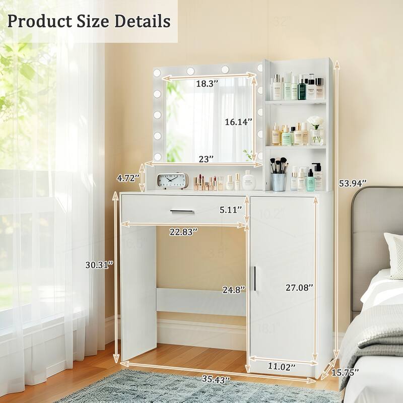 Versatile Vanity Desk with Mirror and Lights, Ideal for Makeup and Storage