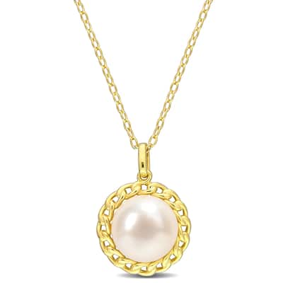 Miadora Cultured Freshwater Pearl Circular Necklace in Yellow Plated Sterling Silver (9-9.5mm)