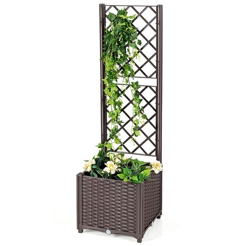 Gymax Raised Garden Bed w/Trellis Planter Box for Climbing Plants 16''