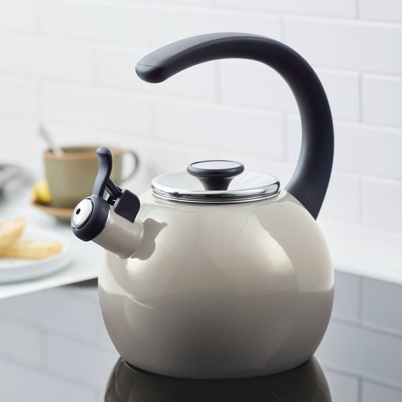 2-Quart Enamel on Steel Whistling Teakettle/Teapot With Flip-Up Spout, Black