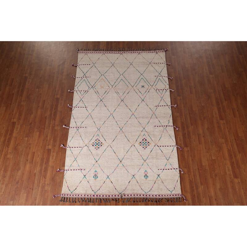 Trellis Moroccan Area Rug Hand-Knotted Tribal Wool Carpet - 5'8"x 9'7"