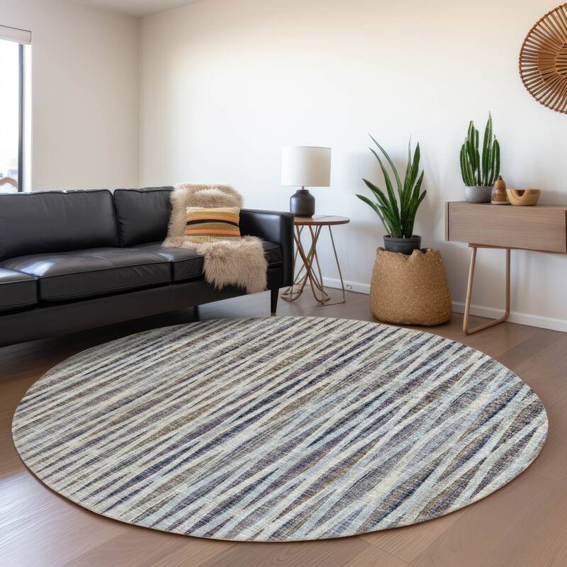 Premium Washable Super Soft Modern Stripes Mayfield Rug - Ocean - 8' x 8' - Round