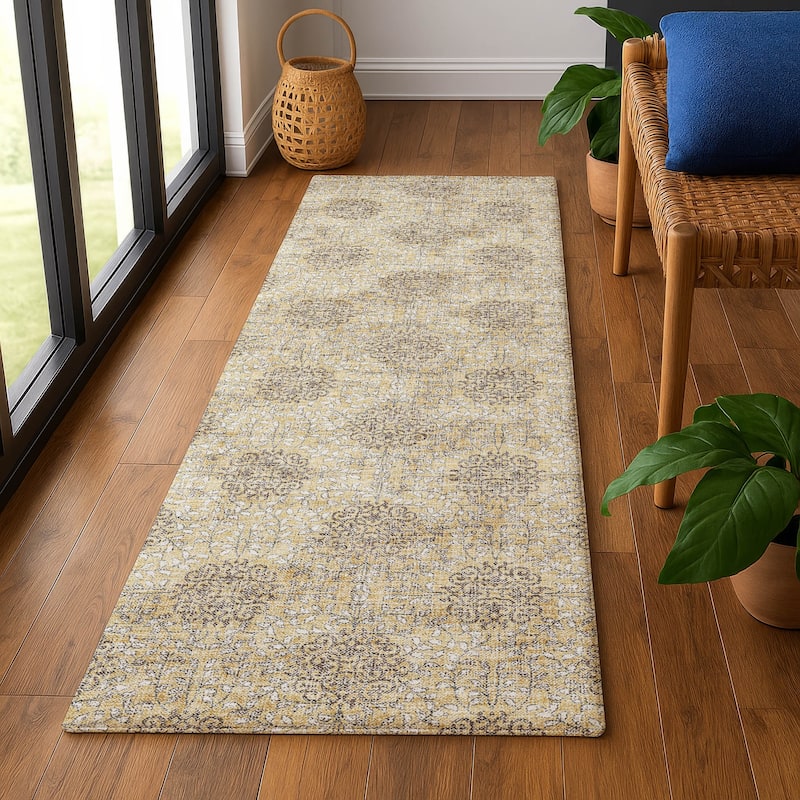 Premium Washable Super Soft Casual Imprints Mayfield Rug - Gold - 2'3" x 7'6"