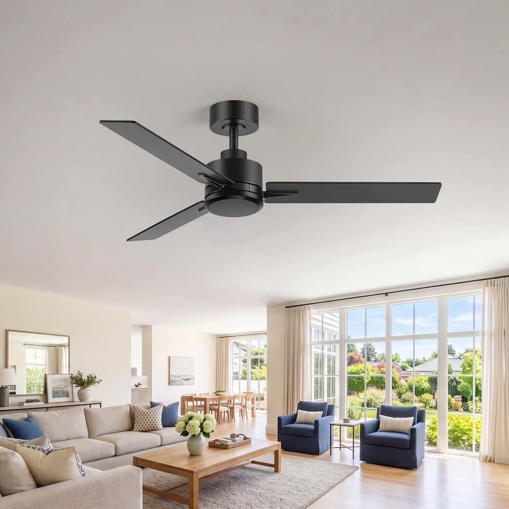 48'' Ceiling Fan with Remote, 6-Speed Reversible DC Motor, Timer, Modern Black Fan for Bedroom, Living Room, Indoor Use