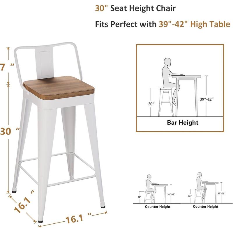 Counter & Bar Stools with Metal Frame Kitchen Stools with Low Back Kitchen Bar Furniture Stools with Square Wooden Seat