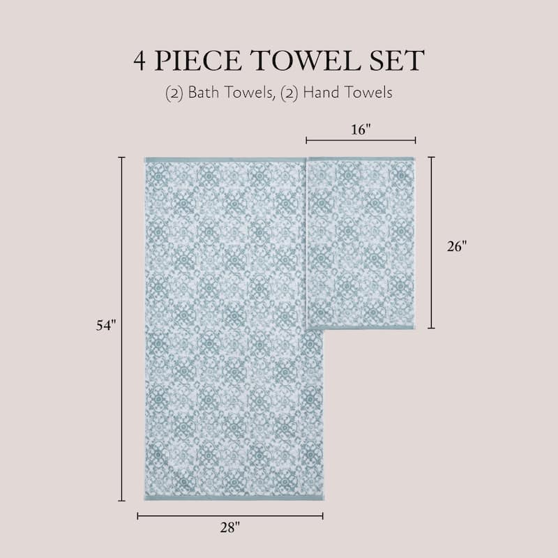 Jessica Simpson Aziza Collection Patterned Bath Towels, Set of 4