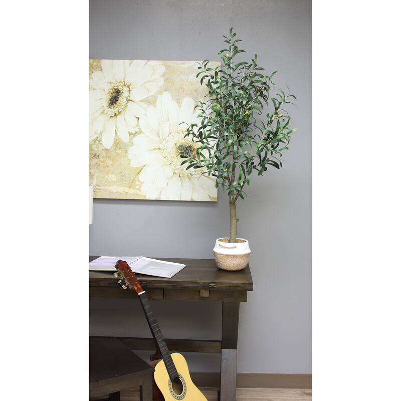 The Mod Greenhouse Faux Green Olive Tree in a Black Matte Planter Pot - 48