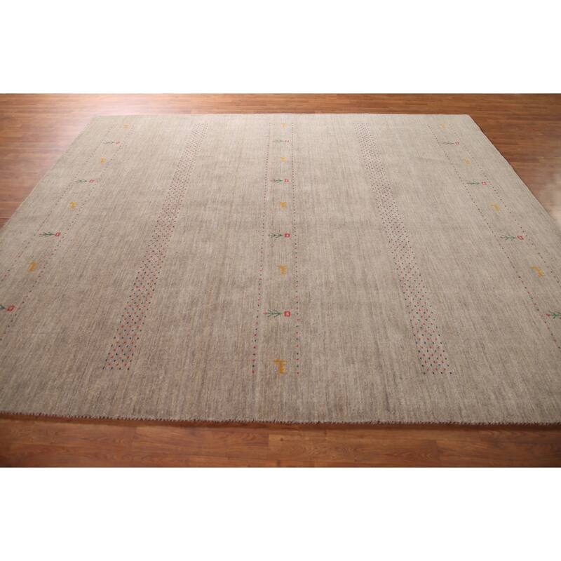 Beige Tribal Gabbeh Area Rug Hand-Knotted Wool Carpet - 8'3"x 9'10"