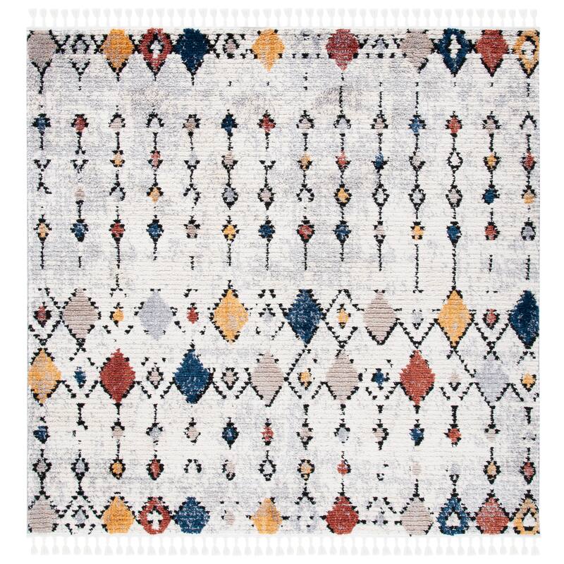 SAFAVIEH Morocco Imelda Boho Tassel Rug - 6'7" Square - Grey/Gold