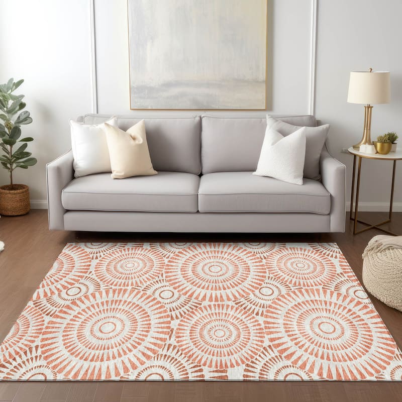 Machine Washable Indoor/ Outdoor Chantille Contemporary Burst Rug