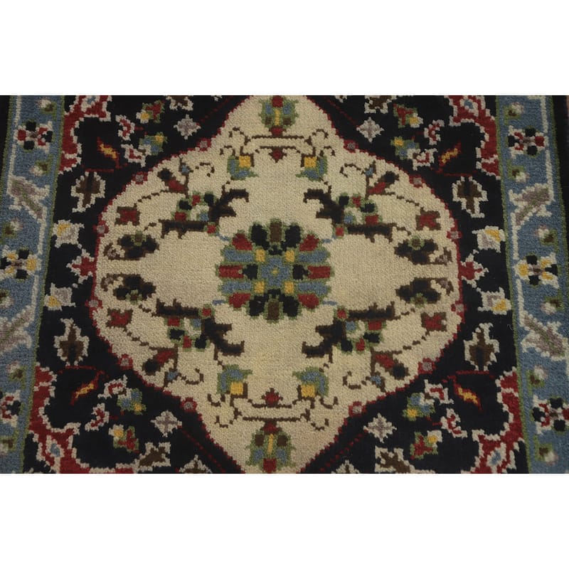 Hand-knotted Transitional Wool Carpet Blue Oushak Rug Oriental Carpet Floral Area Rug Oriental Carpet - 8' 0'' X 2' 7''
