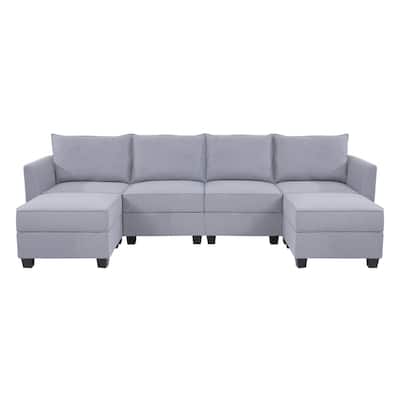 Modular Convertible U-Shaped Sectional Sofa with Reversible Chaise, Oversized Couch
