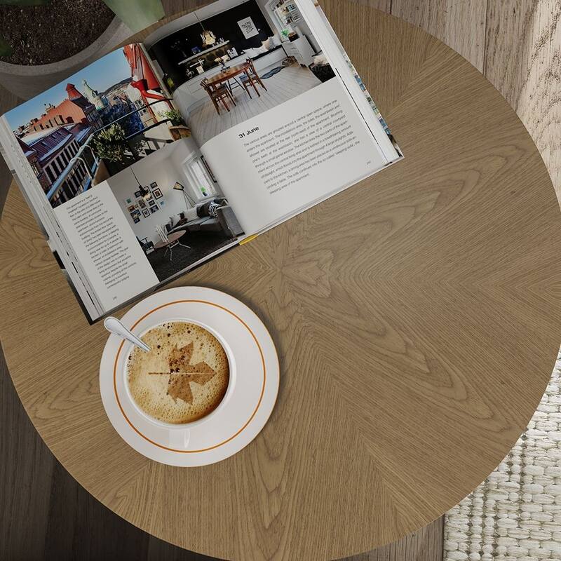Modern Round Coffee Table，Wood Coffee Table, Solid Wood Veneer, For Living Room, Gray
