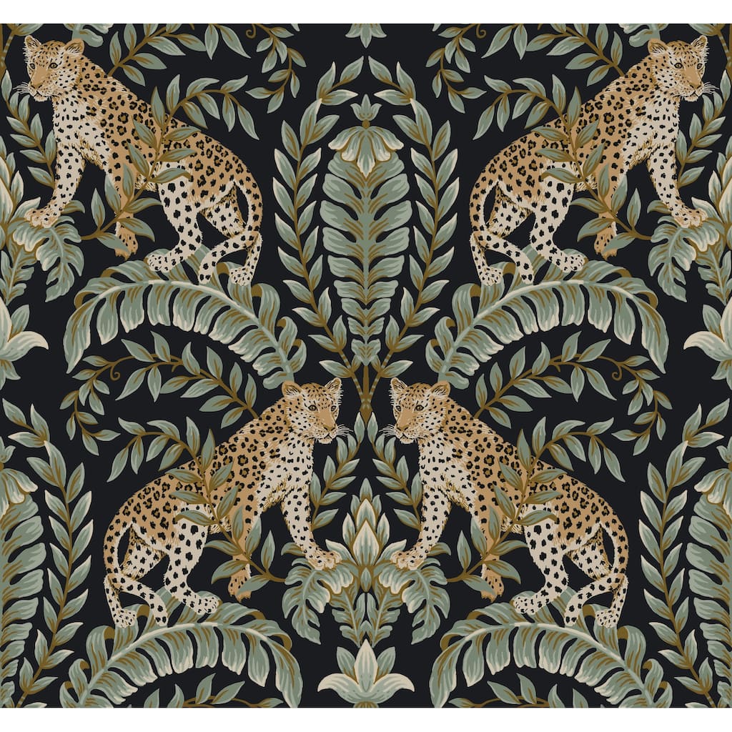 Ronald Redding Jungle Leopard Black & Green Wallpaper
