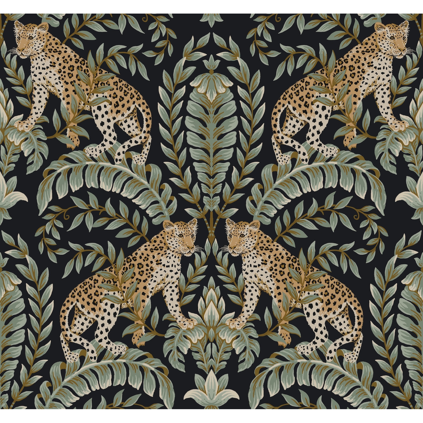 Ronald Redding Jungle Leopard Black & Green Wallpaper