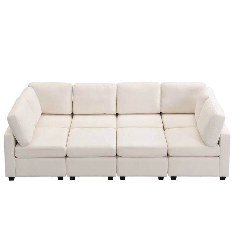 Beige 103" U-Shaped 6 Seater Sectional Sofa with Movable Ottomans, Plush Chenille Fabric, 3 USB Ports, and Versatile Seating