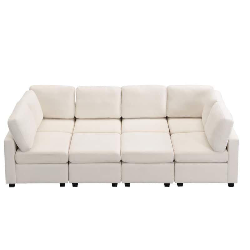 Chenille Sectional Couch Sofa Bed, U-Shaped Sofa with 2 Movable Ottoman and 3 USB Ports Free Combination for Living Room