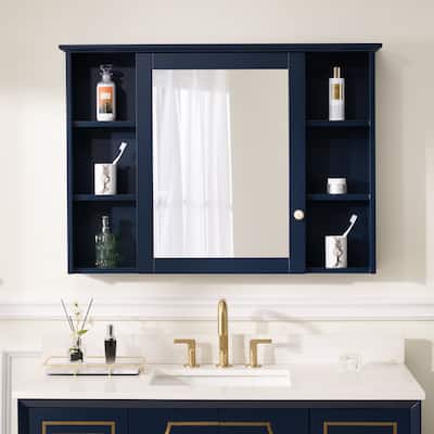 Modern Surface Mount Solid Wood Framed Medicine Cabinet With Mirror and Shelves