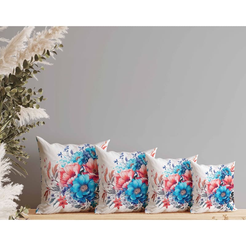 Blossom Burst Faux Suede Reversible Throw Pillow Blue and Red