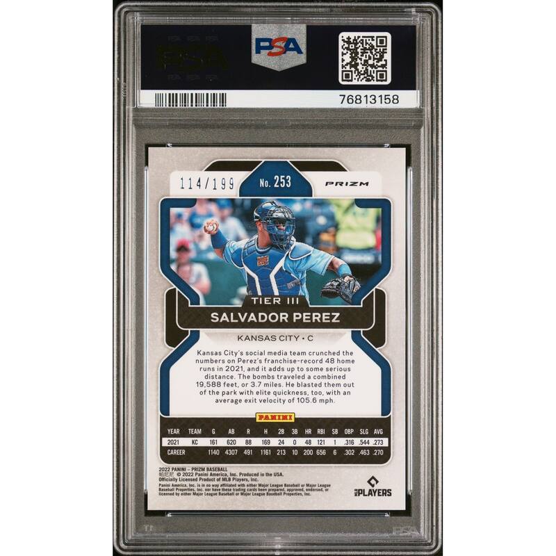 Salvador Perez 2022 Panini Prizm Blue Mojo Baseball Card #253 PSA 9 114/199 - 8'6" x 11'6"