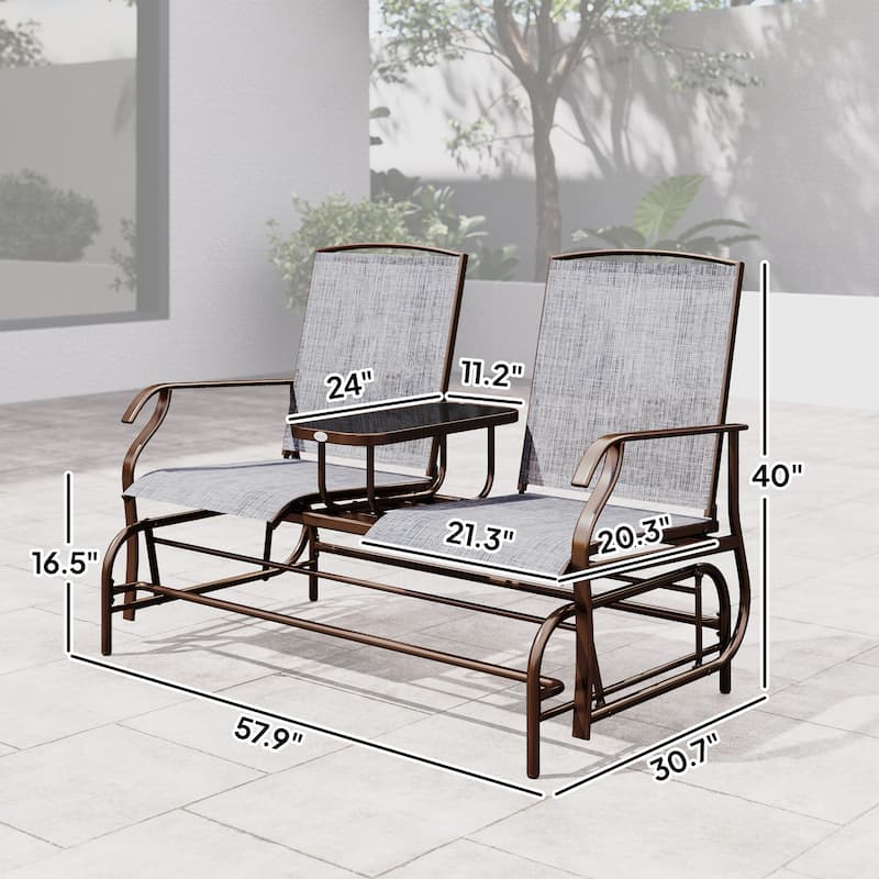 GDFStudio - Nolan Relaxed Outdoor Glider Swing Seating Set with Integrated Table - Coffee Table+Chairs