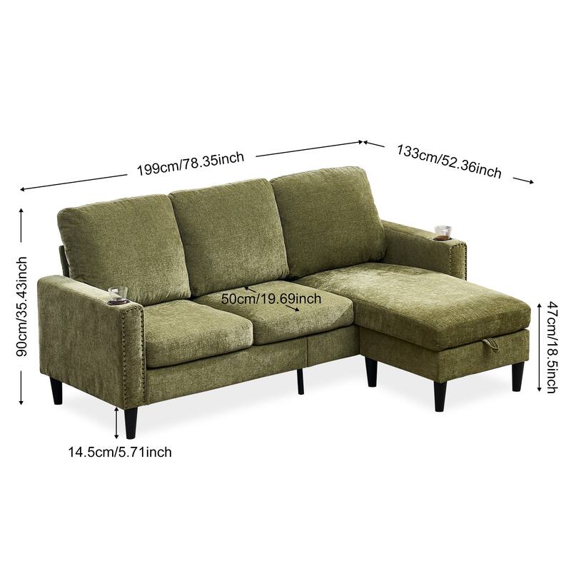Contemporary Chenille L-Shape Sofa with Storage Chaise for Living Room, Apartment, Office