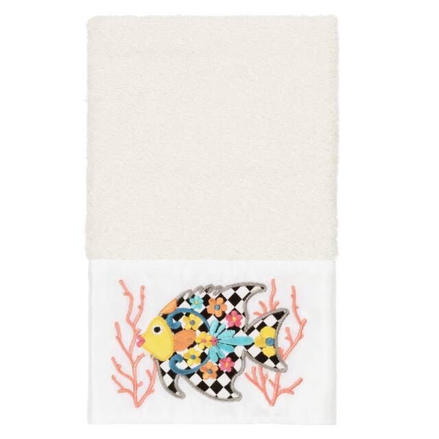Authentic Hotel and Spa 100% Turkish Cotton Feliz Embellished Hand Towel - Cream
