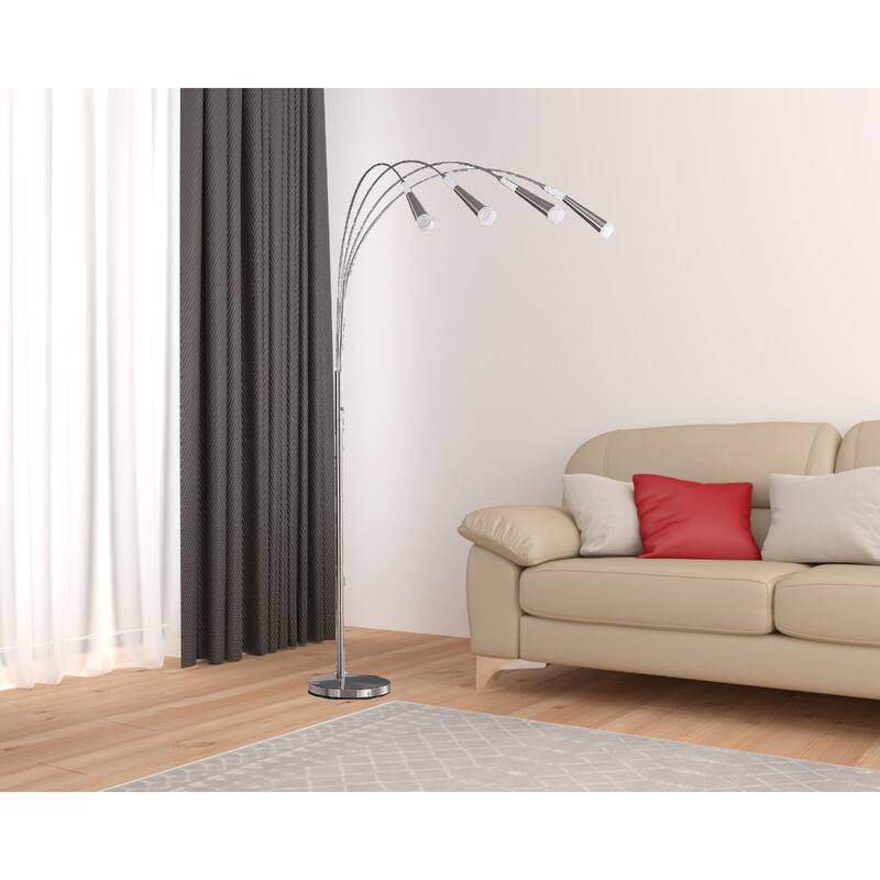 Silver Metal Arc Floor Lamp with 4 LED Frosted Glass Shades and Push Thru Switch - 43” x 43” x 72” (D x W x H)