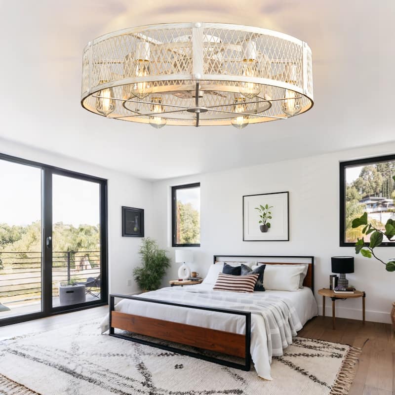20-26Inch Caged Ceiling Fan with Light and Remote: APP Control Quiet DC Motor (E26 Bulbs Included)