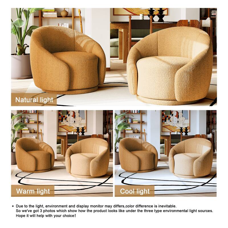 34" Wide 2 Set Velvet/ Boucle Barrel Swivel Chair