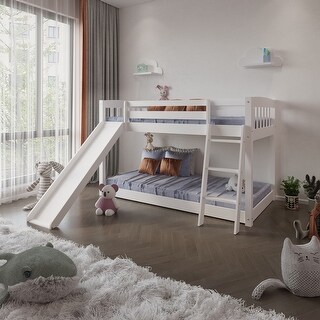Twin Over Twin Size Wood Bunk Bed with Slide, Ladder and Safety ...