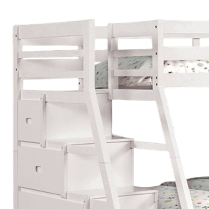 Ellon Twin over Full Bunk Bed, Trundle, White Wood, Storage Drawers