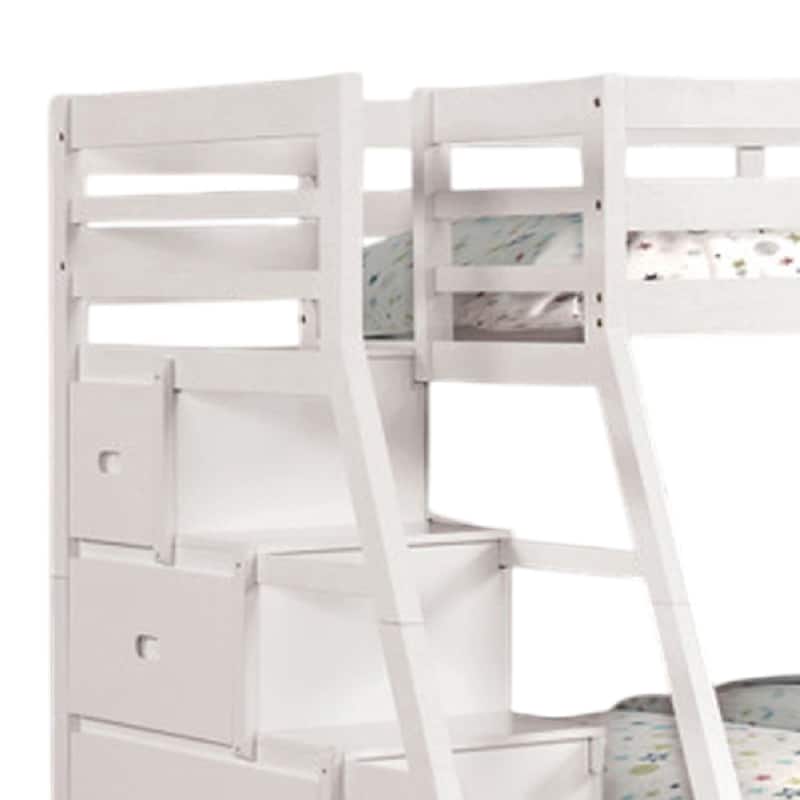Ellon Twin over Full Bunk Bed, White Solid Wood, Storage Drawers