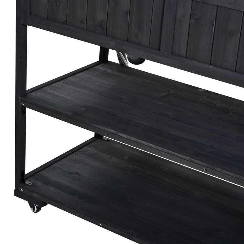 Roomfitters 41.7" Garden Potting Bench with Sink, Rolling Outdoor Potting Table, Bottle Opener, Storage Shelves, Hutch