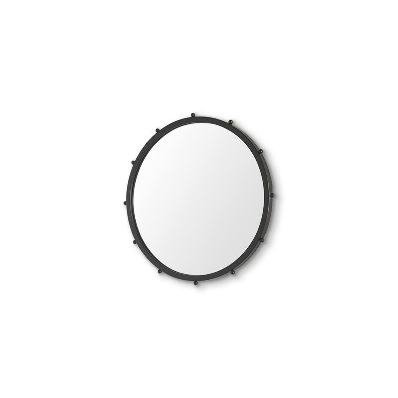 HomeRoots 25" Black Metal Beaded Round Framed Accent Mirror - 25.20 in. x 25.20 in. x 1.18 in.
