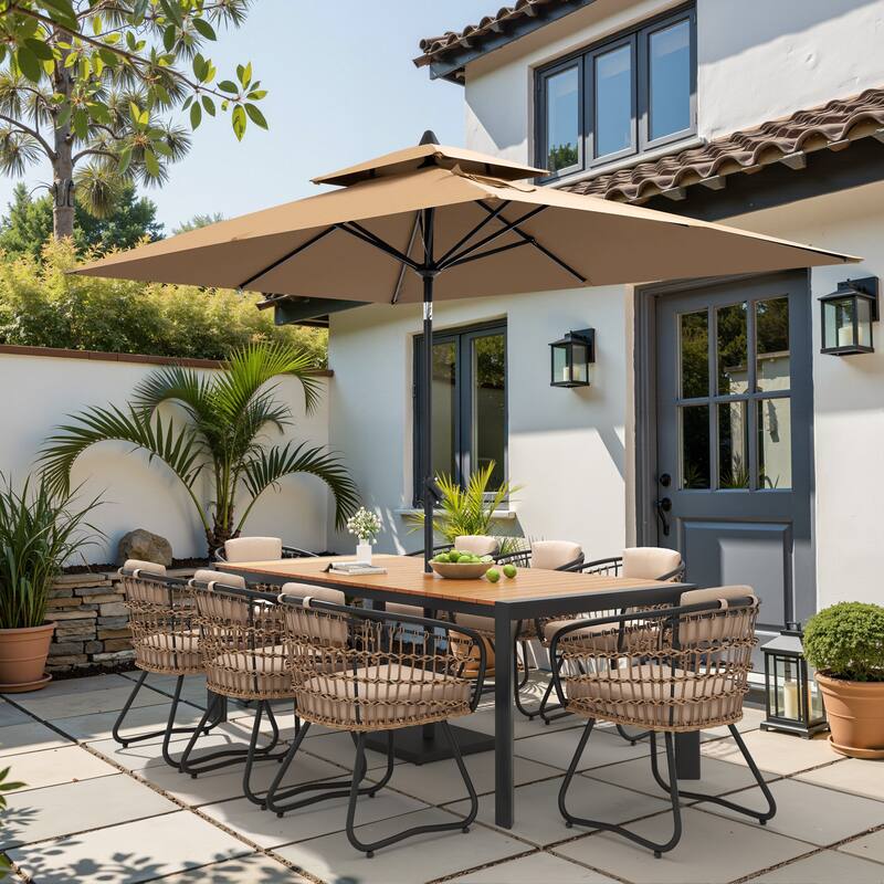 9/11-Piece Outdoor Patio Dining Set Aluminum Table and Chairs w/10 ft Market Umbrella and Base