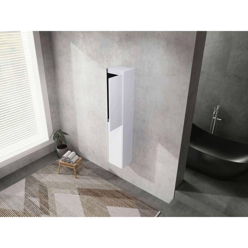 Modern Wall-Mounted Bathroom Side Cabinet with Soft-Close Doors, Floating Design, 6 Storage Compartments, 12-Inch Width