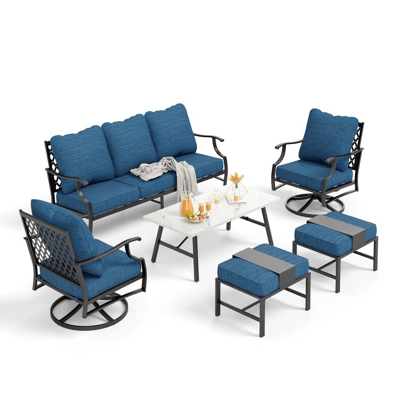 MAISON ARTS 6/7-Piece Patio Conversation Sets, Sofa Set with 2/4 x Single Chairs, 1 x 3-seater Sofa and Coffee Table/Ottomans