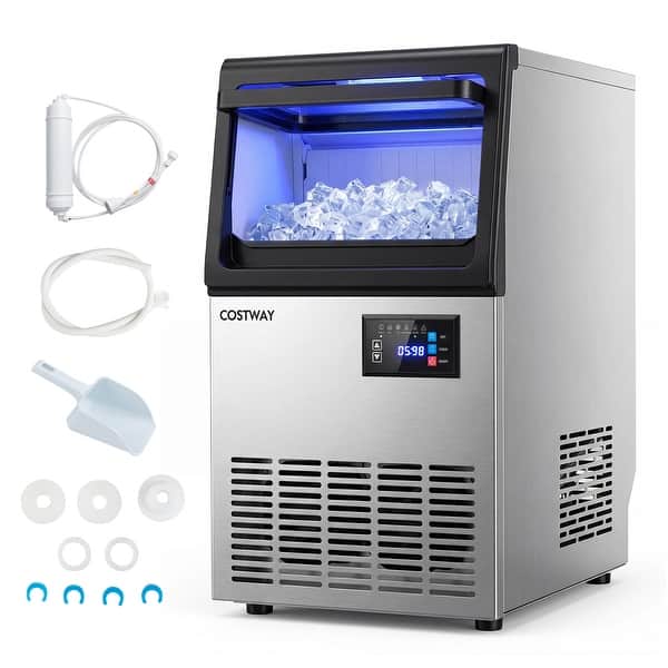 slide 2 of 11, Costway Commercial Spray-Type Ice Maker Machine, Under Counter & - 18.5” x 13.78” x 24.65”(L x W x H) 18.5” x 13.78” x 24.65”(L x W x H)
