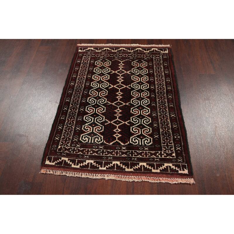 Geometric Persian Balouch Kitchen Area Rug Handmade Wool Carpet - 2'9" x 3'7"
