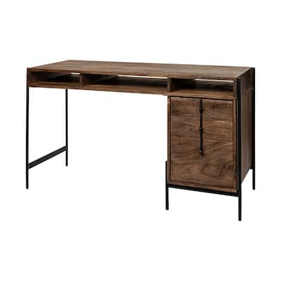 Glenn VII Dark Brown Wood w/Black Iron Frame Desk