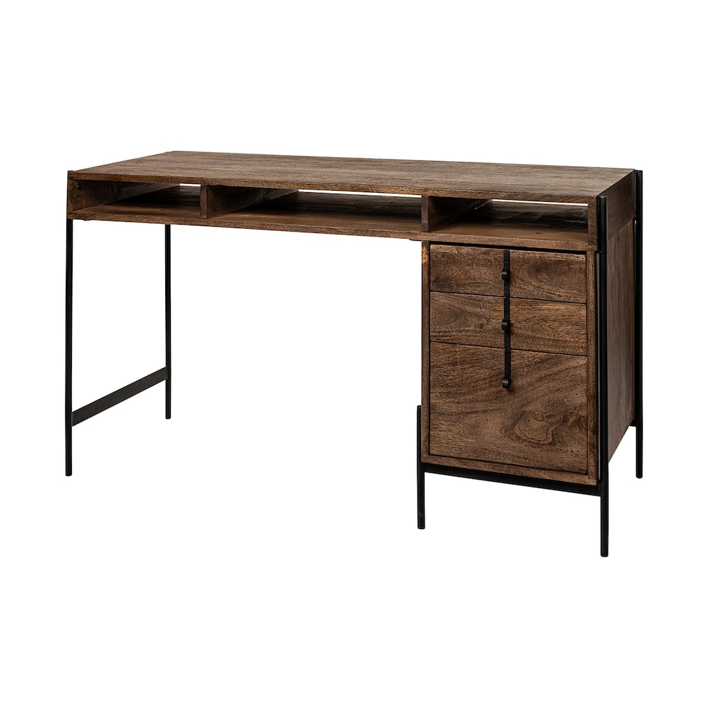Glenn VII Dark Brown Wood w/Black Iron Frame Desk