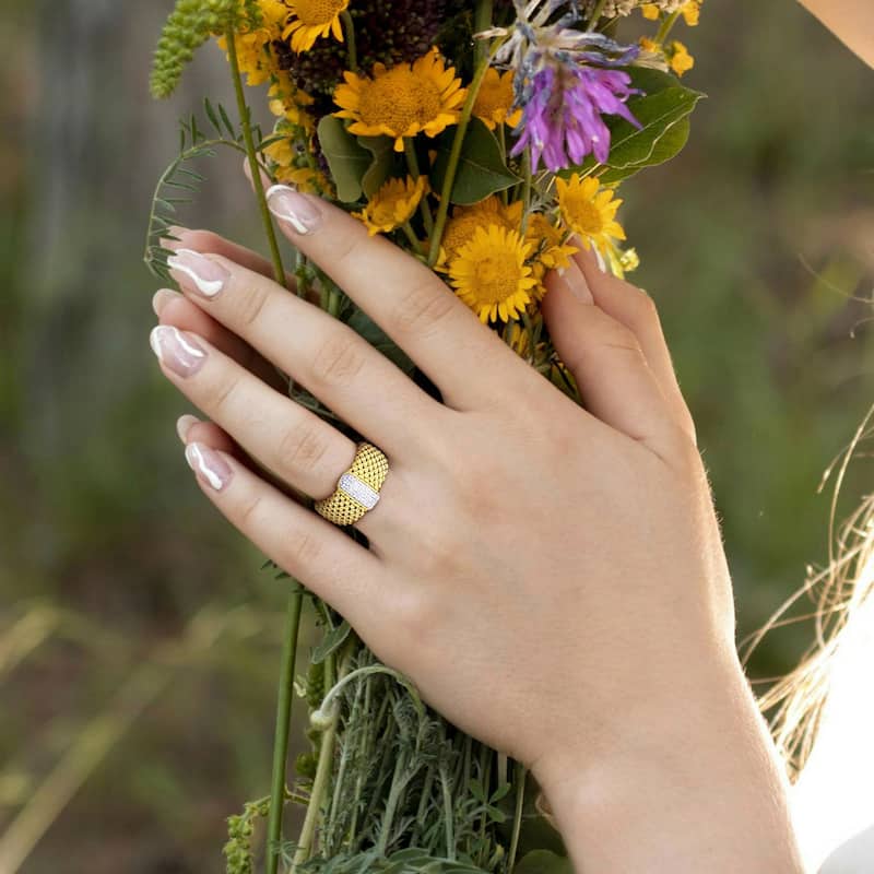Miadora 3/4ct TGW Cubic Zirconia Popcorn Design Flexible Ring in Yellow Silver