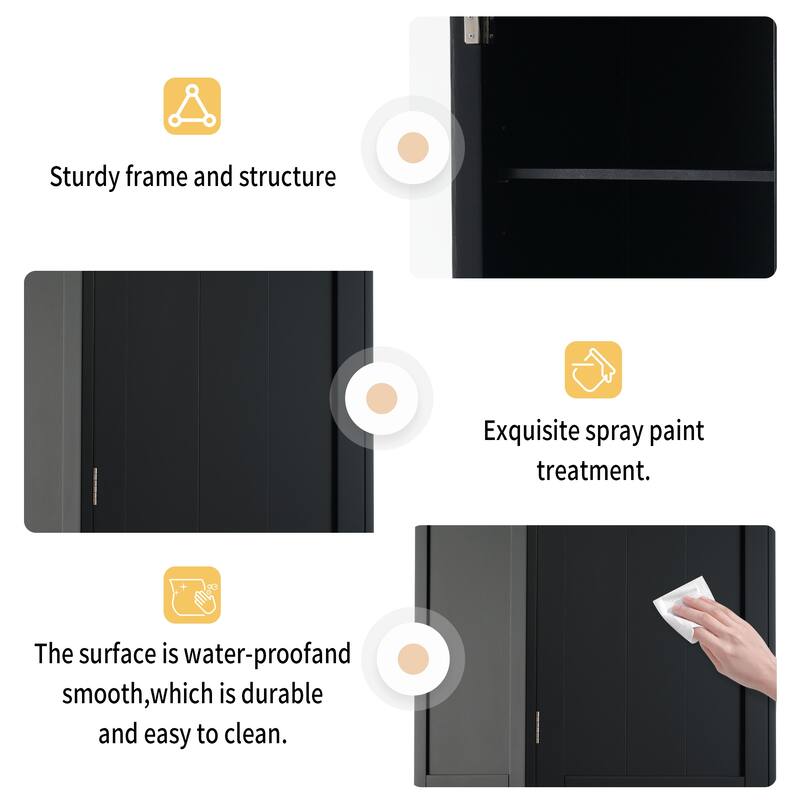Tall Bathroom Storage Cabinet with Glass Doors and Adjustable Shelves