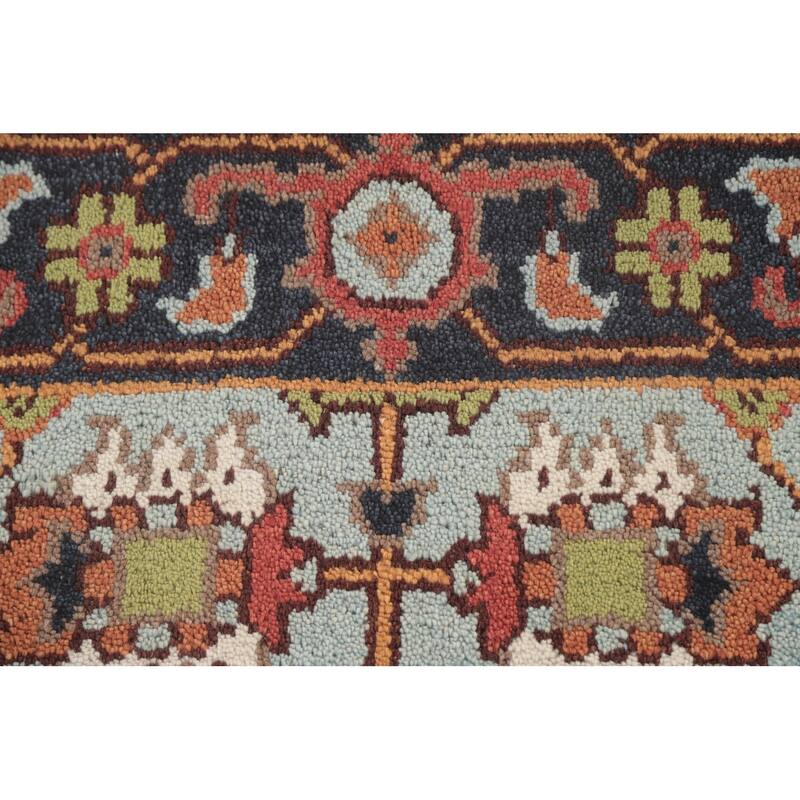 Light Blue Heriz-Serapi Accent Rug Handmade Floral Wool Carpet - 2'11"x 5'0"